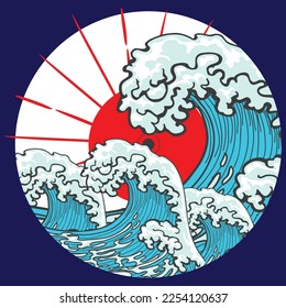 SEA WAVES AND THE SUN WITHIN A CIRCLE