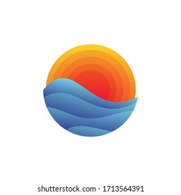 Sea waves and sunset logo design