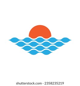 sea waves and sunset logo vector