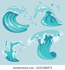 Olas del mar. La marea está en forma de ola. Dibujo de Vector del elemento de agua. Fondo azul.