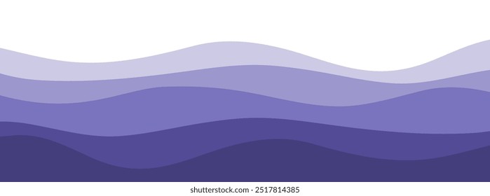 Sea waves vector background blue purple simple graphic illustration, abstract wavy ocean pattern, fluid flowing zig zag curve horizontal shapes banner element image clip art backdrop 