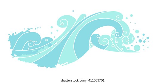Sea waves. Vector hand drawn illustration. Element for your design