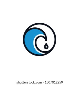sea waves vector illustration flat simple lines, icons, ocean symbols set.
