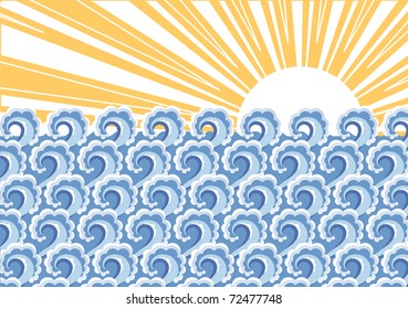 Sea waves. Vector illustration of sea landscape