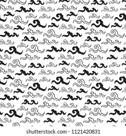 Sea Waves Vector Seamless pattern. Hand drawn Doodle Wave. Cartoon Sea or Ocean black and white Background