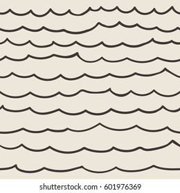 Sea waves. Vector seamless pattern on a gray background. Marine theme. beach doodle. baby wave. kid wave hand. 