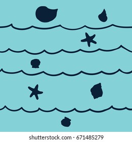 Sea waves. Vector seamless pattern on a gray background. Marine theme. beach doodle. baby wave. kid wave hand. 