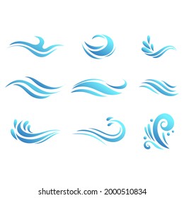 Sea waves vector set isolated on white background, illustration Vector EPS 10