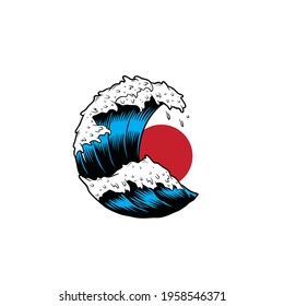 Sea waves. Vintage cartoon ocean tidal storm waves isolated on white background for surfing and seascape, vector illustration