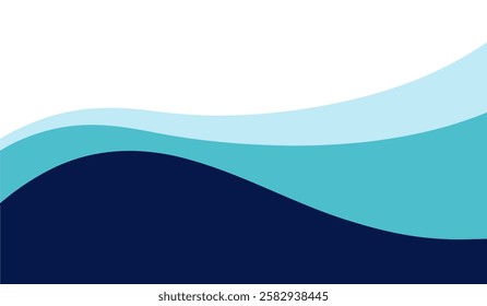 Sea waves of water in blue shades, modern abstract minimalistic wavy background is hand-drawn, vector. Dynamic bending. A graphic element for a banner, poster, or cover with an empty space for text