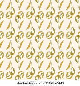 Sea weed, algae seamless pattern on cream background. For fabric, wrapping paper, packaging, scrapbooking.