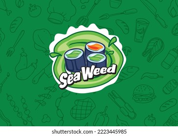 Sea Weed Hand Drawing. Design Colorful Style With Badge. Outline Vector Illustration