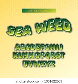 Sea Weed Natural 3D Alphabet Green Comic Vector And Font Illustration