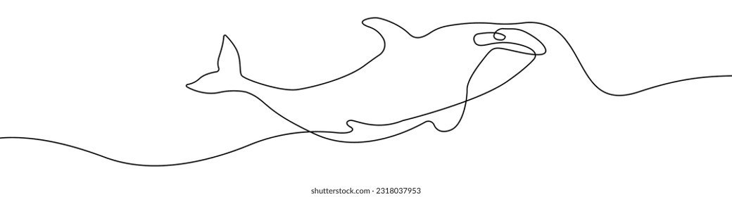 Sea whale icon line continuous drawing vector. One line killer whale icon vector background. Whale cute icon. Continuous outline of a Whale icon.