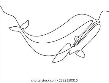 Vector de dibujo continuo de línea de icono de ballena marina. Fondo vectorial de un icono de ballena asesino de una línea. Icono lindo de ballena. Esquema continuo de un icono de ballena.