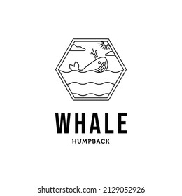 sea whale sun line art logo vector minimalist illustration design