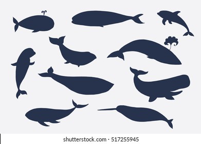 Sea Whale Vector Silhouette Set