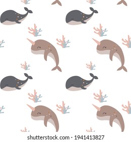 Sea whales seamless pattern for scrapbooking, fabric, decoration