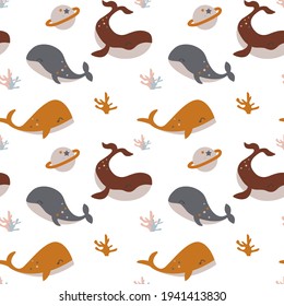 Sea whales seamless pattern for scrapbooking, fabric, decoration