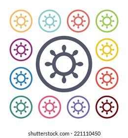 sea wheel flat icons set. Open round colorful buttons. Vector 