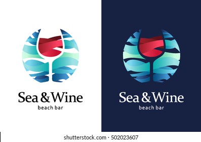 Sea and wine vector logo design template