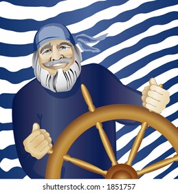 Sea Wolf Standing At The Wheel  (Fully Editable Vector Image)