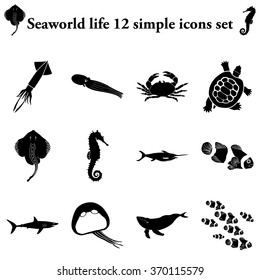 Sea world 12 simple icons set