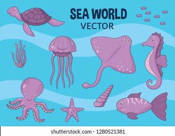 Sea world animal vector set