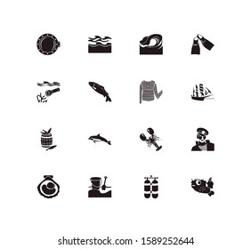 Sea world icon set and flippers with waves, scallop and underwater flashlight. Summer game related sea world icon vector for web UI logo design.