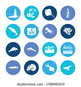 Sea world icon set and octopus with summer vacation, codfish and light house. Breaststroke related sea world icon vector for web UI logo design.