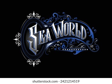 SEA WORLD lettering custom template design