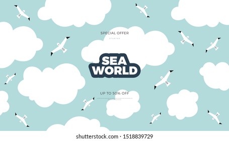 Sea world, marine pattern background vector flat style template. Cute design for web page or print banner design