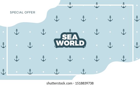 Sea world, marine pattern background vector flat style template. Cute design for web page or print banner design