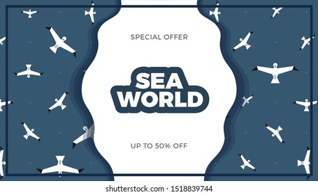 Sea world, marine pattern background vector flat style template. Cute design for web page or print banner design