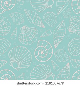 Sea world pattern, background with sea shells and marine plants, summer time design