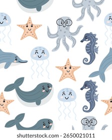 Sea world pattern on white background.