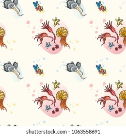 Sea World Seamless Pattern. Pattern on the nautical theme for the fabric and anything. Soft light pattern of marine life