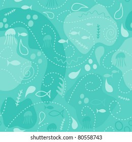 sea world seamless pattern, under water world wallpaper with fish,octopus and vegetation