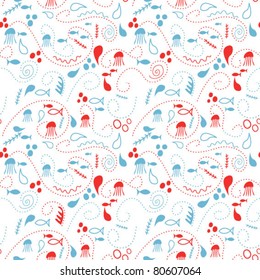 sea world seamless pattern, under water world wallpaper with fish,octopus and vegetation