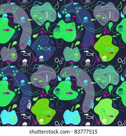 sea world seamless pattern, under water world wallpaper with fish,octopus and vegetation