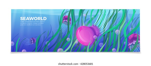 Sea world underwater life nature natural beauty template. 