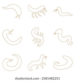 Sea Worm Outline Icon Set