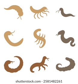 Sea Worm Silhouette Icon Set