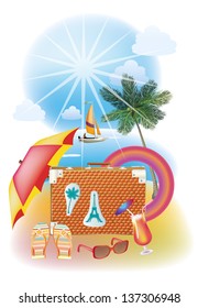 The sea, yachts, palm trees.Travel .