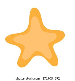 Sea yellow star from the bottom of the ocean or sea. Funny vector asterisk in flat style on a white background isolated. Print for the design of clothing, toys, goods for children. Good clip art with