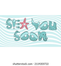 Sea You Soon. Stylized Lettering Quote With Marine Elements. Vector.