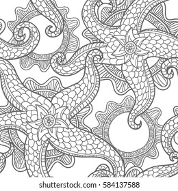 Seabed illustration. Vector seamless pattern with sea stars. Abstract decorative illustration.  Exotic tropical design.