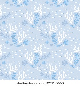 Seabed seamless pattern with  fishes.