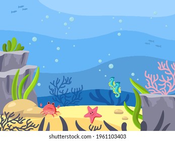 Seabed Underwater World Background Cartoon Style Stock Vector (Royalty ...