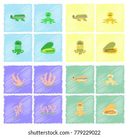 Seabed vector stock collection in Hatching style